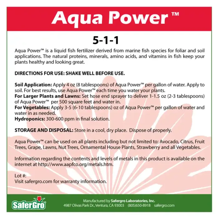 Aqua Power fish fertilizer label use guidelines