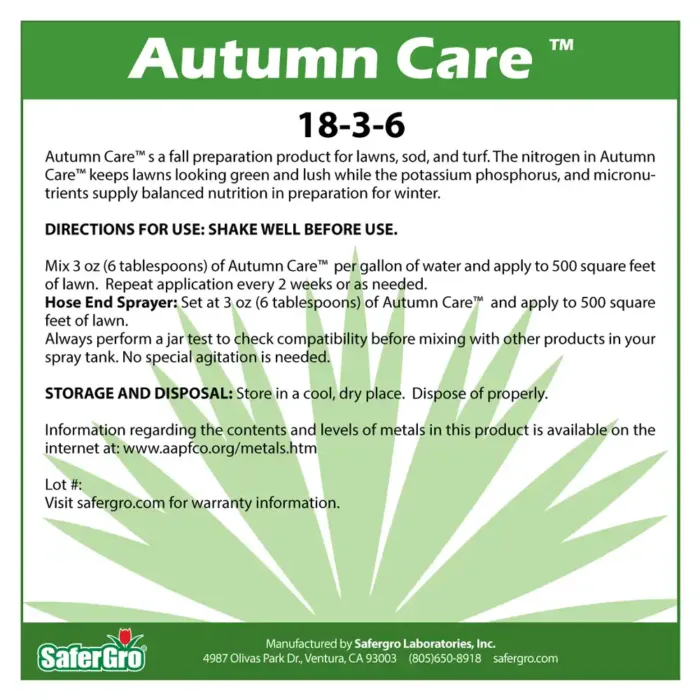 Autumn Care 18-3-6 label use guidelines