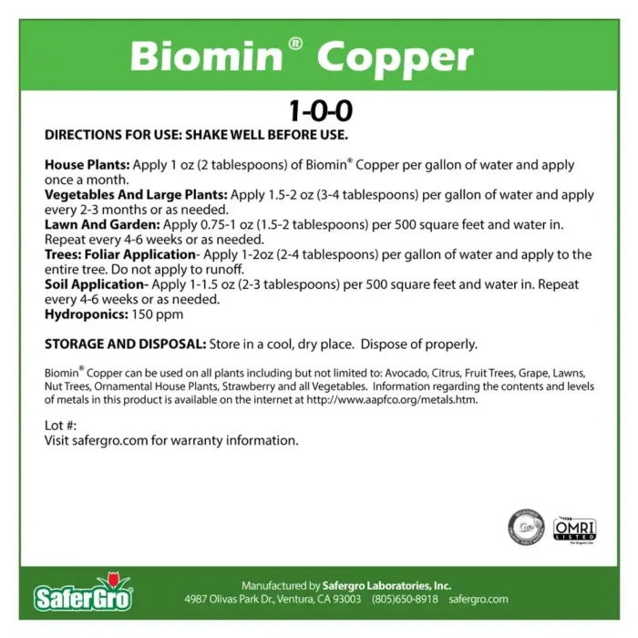 Biomin Copper organic copper label use guidelines