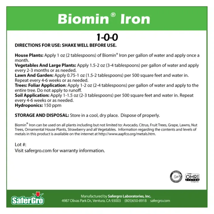 Biomin Iron organic iron label use guidelines