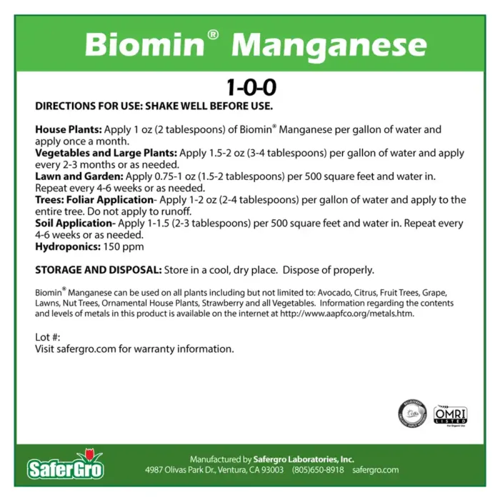 Biomin Manganese organic Mg label use guidelines