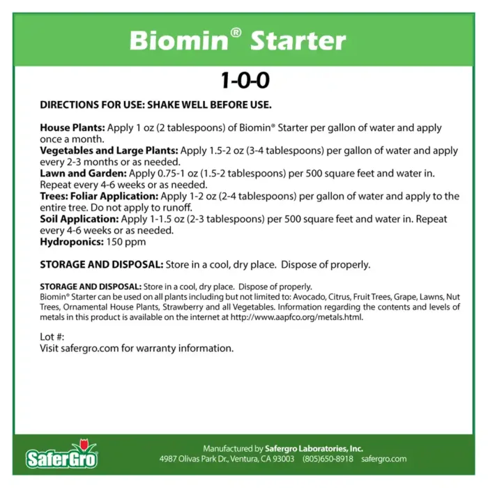 Biomin Starter micronutrients label use guidelines