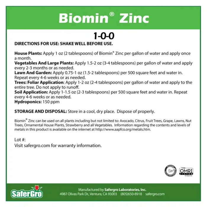 Biomin Zinc organic zinc label use guidelines