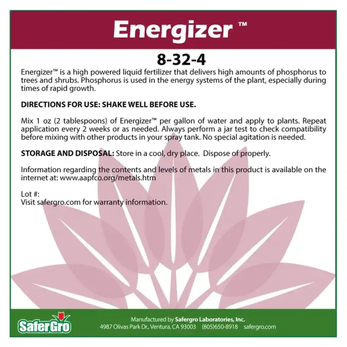 Energizer 8-32-4 liquid fertilizer label use guidelines