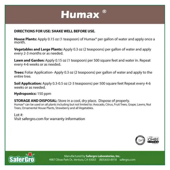 Humax humic acids soil conditioner label use guidelines