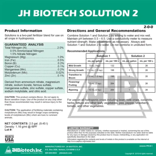 A blend of micronutrients for hydroponics label use guidelines