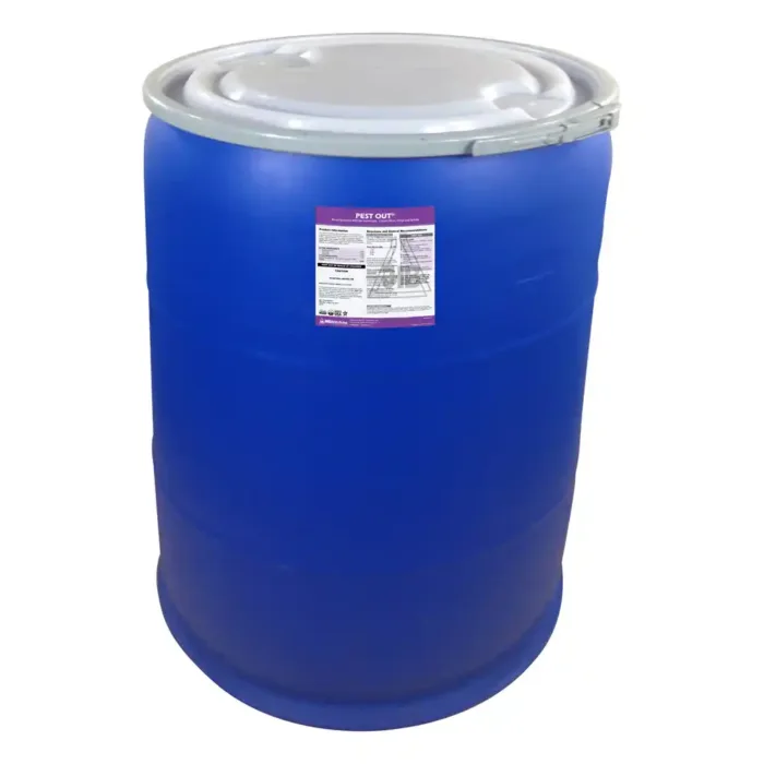 Pest Out insecticide & miticide for plants - 55 gallon bottle with use directions on its label