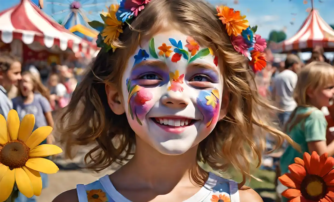 A smiling girl with face painting at the fair