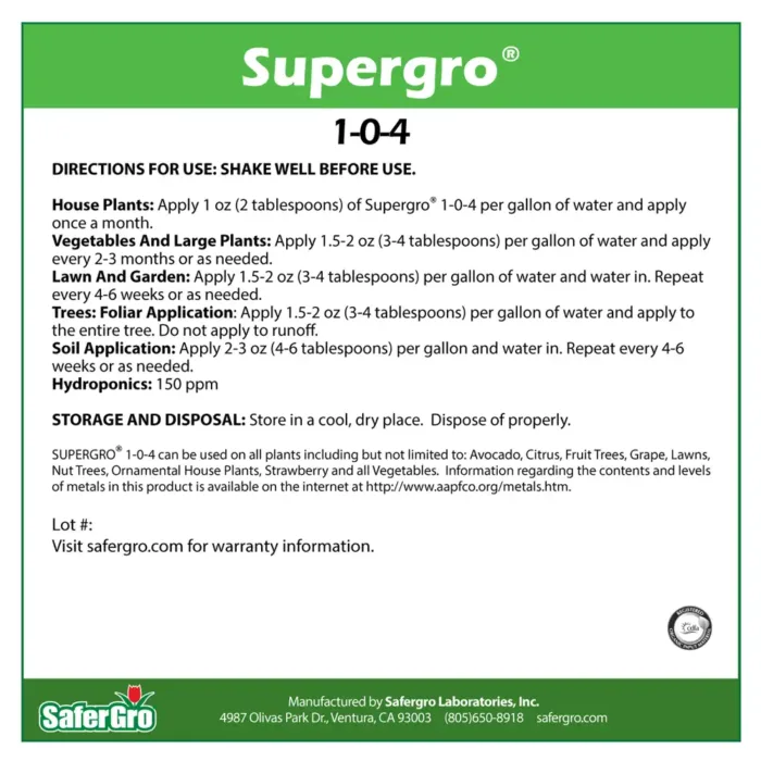 Supergro 1-0-4 soil activator