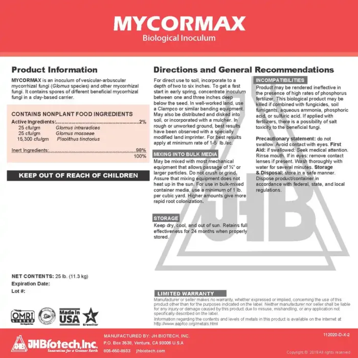 Primary Keywords Mycormax Transplanting Starter Inoculum - label